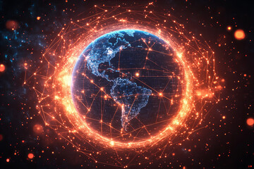 Fototapeta premium High-Tech Digital Globe Representing Global Connectivity, Cybersecurity, and Data Networks in a Futuristic World
