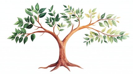 Obraz premium A beautifully illustrated tree with green leaves and a brown trunk, nature, growth