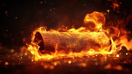 Burning scrolls symbolizing lost knowledge and forgotten history.