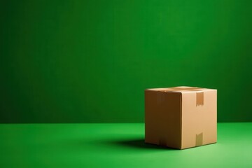 Cardboard box on a green background, representing shipping and delivery.