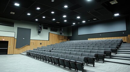 Modern auditorium with empty seating and projection area
