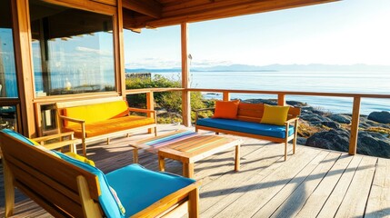 Cozy Outdoor Seating with Scenic View by the Ocean