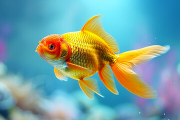 Fototapeta premium Elegant Goldfish Gracefully Navigating Tranquil Waters A Captivating Display of Aquatic Elegance.