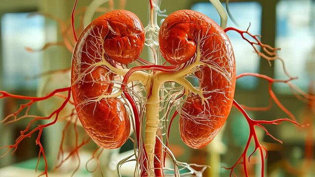 Close-up of a high-detail human kidney model showcases complex anatomy for educational purposes at a medical school, capturing the essence of scientific learning and the intricate design of human