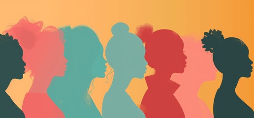 diverse people silhouettes, cultural harmony, unity, racial equality, women empowerment, tolerance, discrimination prevention, community strength, international friendship, vector art