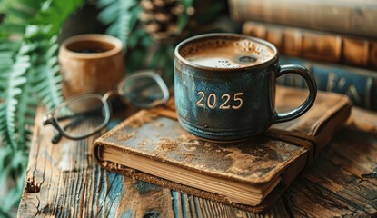 2024 New Year Resolutions on Desk 2024 Goals List Notebook Coffee Cup Plant Wooden Table Resolutions Plan Goals Actions Checklist Ideas