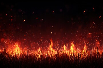 Flames and sparks against a dark backdrop, highlighting the intensity of fire.