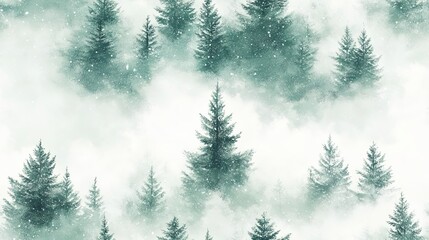 Fototapeta premium A Watercolor Painting of a Snowy Evergreen Forest