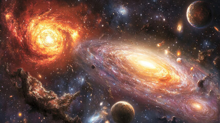 Obraz premium Cosmic Galaxy Formation: Nebula, Stars, Planets, Spiral, Celestial