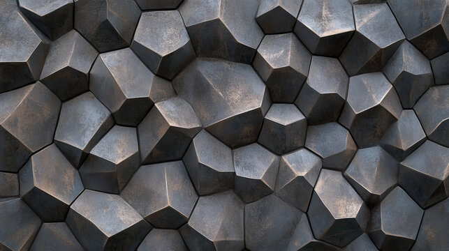 Dark Gray Metallic Geometric Enneagon 3D Rendering Background