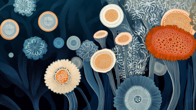 Ocean Acidification: Coccolith Patterns, Marine Life Impact, Infographic Illustration