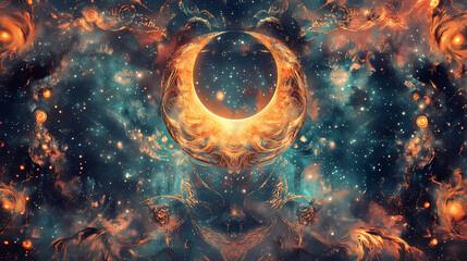 Abstract celestial meditation background with serene cosmic landscapes and spiritual motifs. Celestial. Illustration