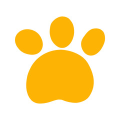 Cat or dog paw silhouette. Cute animal pets footprint. Yellow simple foot trail print. Cartoon flat doodle hand drawn vector illustration isolated on white background 