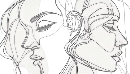 Crédence de cuisine Motifs linéaires Abstract line art illustration of two female faces in profile, with one overlapping the other.  © Raffaza