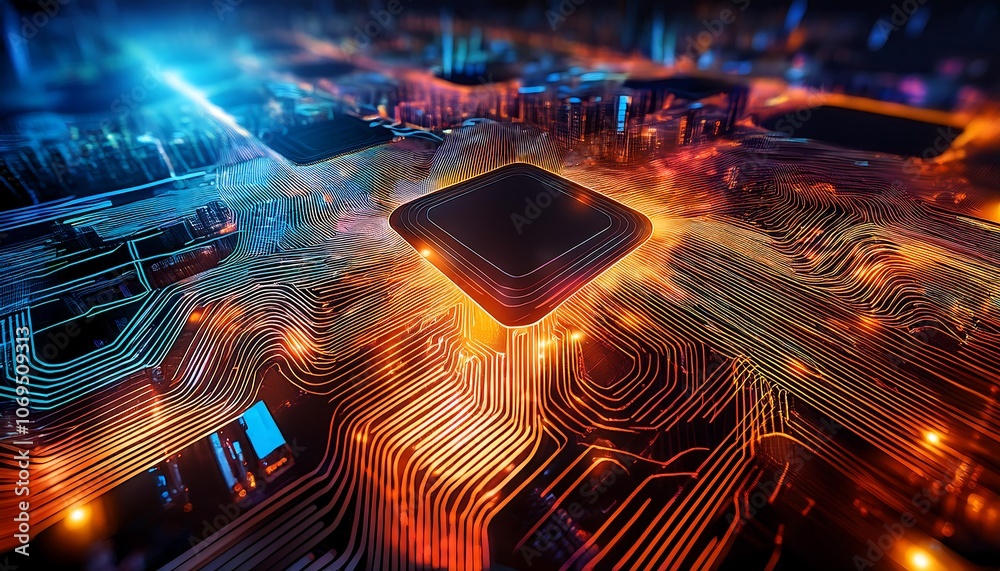 Aufkleber A glowing central processing unit (CPU) surrounded by intricate circuitry, representing the heart of a powerful computer system.