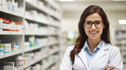 Confident Female Pharmacist in a Modern Drugstore
