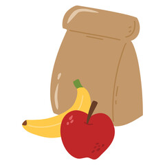 Lunch Bag in Paper Bag with Apple and banana