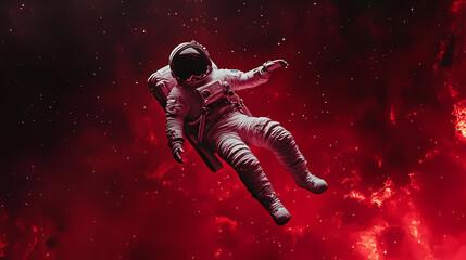 Fototapeta premium Astronaut floating in a stylized red and black space. Celestial. Illustration