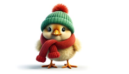 plush chick in cozy winter clothes isolated on clean white background