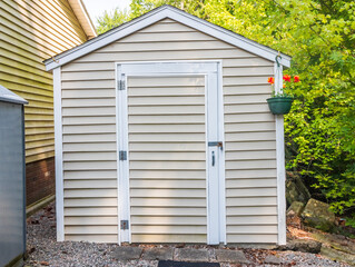tan shed with lock