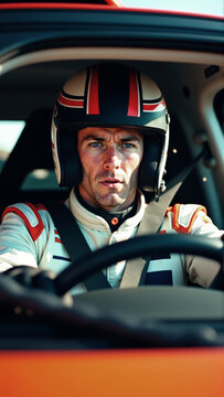 Intense rally driver focused before the race
