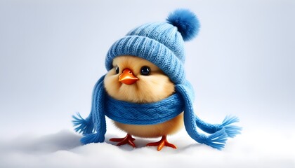 cute chick plush in winter clothing on a white background