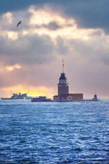 Istanbul, T&uuml;rkiye, the Maiden's Tower in the suggestive light of the sunset