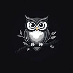 Fototapeta premium A stylized grey owl with large eyes perched on a branch