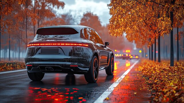 3D render of an autonomous SUV parallel parking on the roadside, demonstrating smart parking assist.