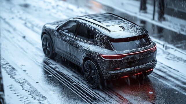 3D render of an autonomous SUV parallel parking on the roadside, demonstrating smart parking assist.