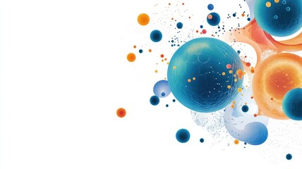 Colorful abstract representation of cells and molecules on white background