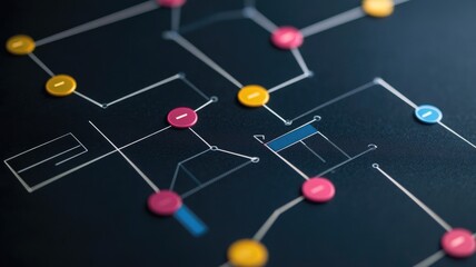 Diagram displaying interconnected nodes and lines on dark background