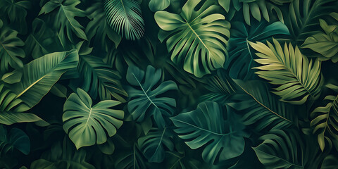 Fototapeta premium green tropical jungle leaves background