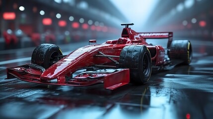 Naklejka premium A 3D racecar speeds toward the finish line, symbolizing competition and success in auto racing and business endeavors.