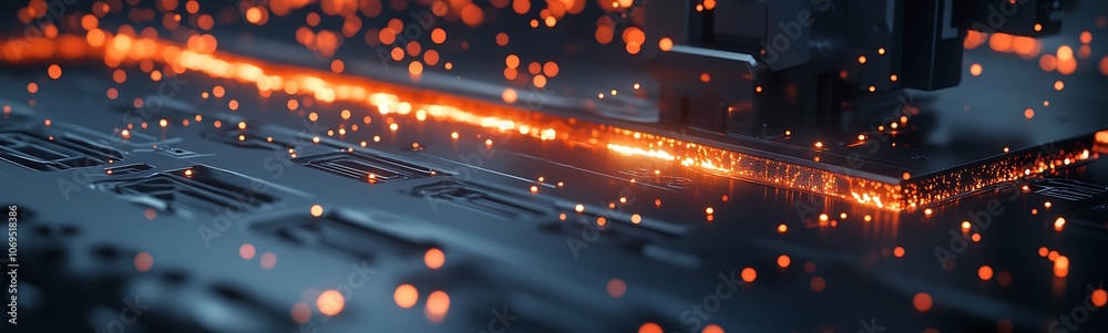 Aufkleber a close-up view of a laser cutting process, showcasing sparks and intense light against a metallic s