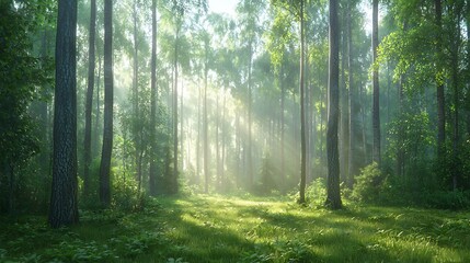 Obraz premium Discover how sunlight filters through lush forest canopies to create a magical atmosphere