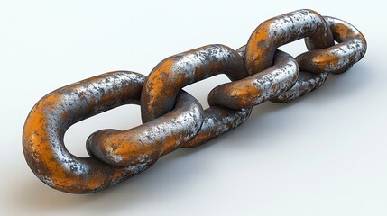 Fototapeta premium A 3D rendering of a metal chain is isolated on a white background, offering a realistic design element for various projects.