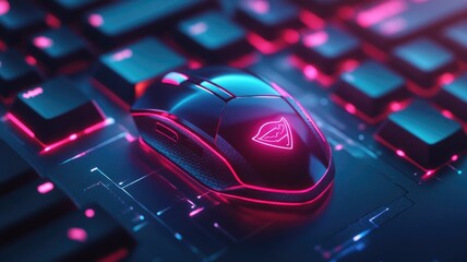 Glowing gaming mouse and keyboard with neon pink-blue accents, designed for enhanced user experience performance