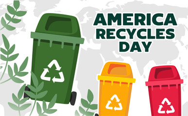 happy america recycles day with recycling bin
