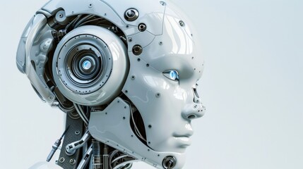 Fototapeta premium Futuristic robot head, AI generated image