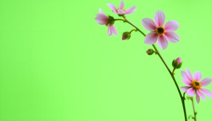 Vibrant Green Screen Background with Fresh Flowers Suitable for Various Creative Projects and Media Production