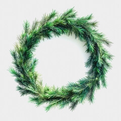 Green Christmas Wreath on White Background