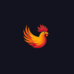 Abstract Rooster Design with Orange and Red Feathers