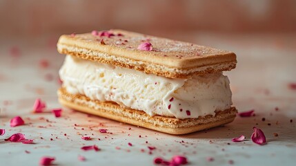 Vanilla Ice Cream Sandwich with Rose Petals