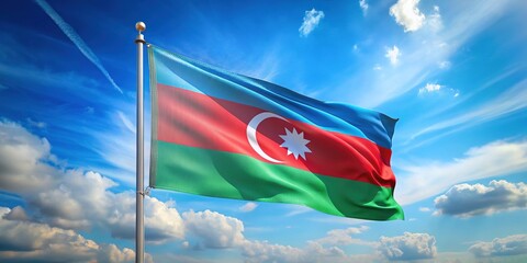 Azerbaijan Flag Majestic Blue Sky Deep Field AI Photo