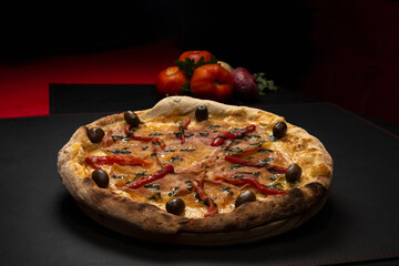 pizza on a board