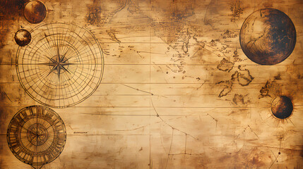 Vintage astrology background with celestial maps and planets, lots of copy space. Celestial. Illustration