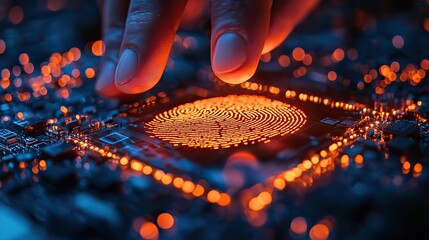 A computer scans and measures fingerprints, symbolizing the importance of biometric identification in digital security systems.