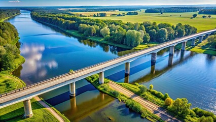 Fototapeta premium Reinforced concrete road bridge over a river on a sunny summer day, aerial view , bridge, river, sunny, summer, aerial view