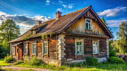 Exterior of an old abandoned wooden house in summer resort town Birstonas, Lithuania , abandoned, wooden, house, exterior